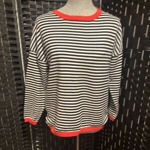 Dokotoo Striped Black and White Sweater with Red Accents Sz M